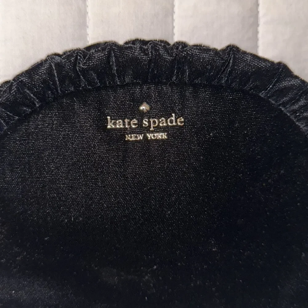kate spade Black Velvet Ruffle Gold Tone Briar Lane Cosmetic Bag